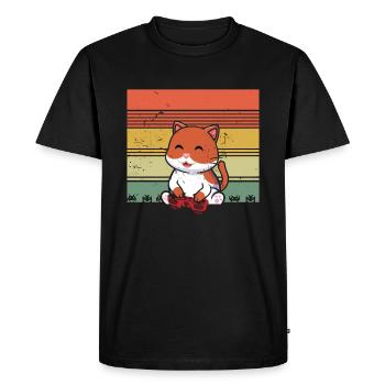 Vintage Gaming Cat Playing Video Game Lover Gaming - Men's Premium Organic T-Shirt - black - Front - Nico (187cm)