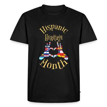 Drapeaux Doigt Main Cœur Mois du patrimoine hispanique - T-shirt Premium bio Homme - noir - Devant - Nico (187cm)