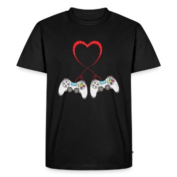 Love Controller Play Video Game Heart Gamer Gaming - Men's Premium Organic T-Shirt - black - Front - Nico (187cm)
