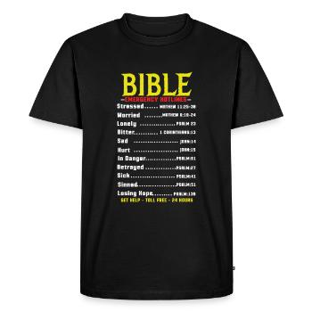 Numéro d’urgence biblique Jésus Christian - T-shirt Premium bio Homme - noir - Devant - Nico (187cm)