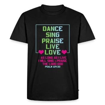 Chantez la louange Vivez l’amour Jésus Pasteur chrétien - T-shirt Premium bio Homme - noir - Devant - Nico (187cm)