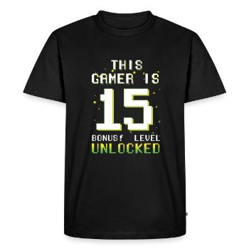 Ce gamer amateur de jeux vidéo Gamer Age 15 - T-shirt Premium bio Homme - noir - Devant - Nico (187cm)