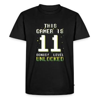 Ce gamer amateur de jeux vidéo Gamer Age 11 - T-shirt Premium bio Homme - noir - Devant - Nico (187cm)
