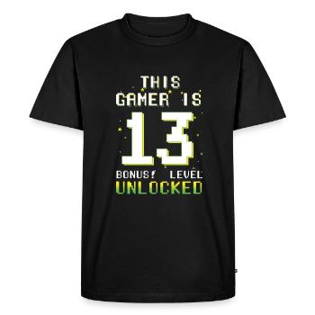 Ce gamer amateur de jeux vidéo Gamer Age 13 - T-shirt Premium bio Homme - noir - Devant - Nico (187cm)
