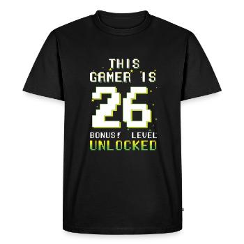 Ce gamer amateur de jeux vidéo Gamer Age 26 - T-shirt Premium bio Homme - noir - Devant - Nico (187cm)