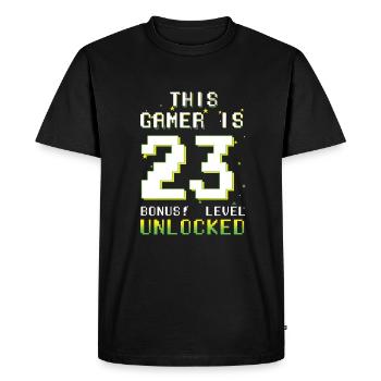 Ce gamer amateur de jeux vidéo Gamer Age 23 - T-shirt Premium bio Homme - noir - Devant - Nico (187cm)