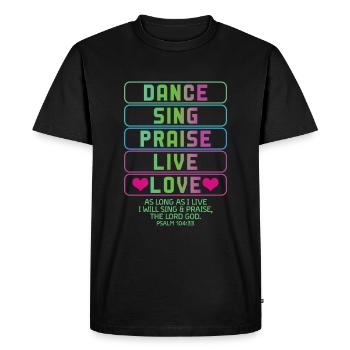 Danse Chanter Louange Vivre Amour Jésus Pasteur Chrétien - T-shirt Premium bio Homme - noir - Devant - Nico (187cm)