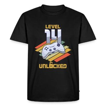 Retro Video Game Lover Age 14 Level Unlocked - Men's Premium Organic T-Shirt - black - Front - Nico (187cm)