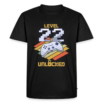 Amateur de jeux vidéo rétro Age 22 Niveau débloqué - T-shirt Premium bio Homme - noir - Devant - Nico (187cm)