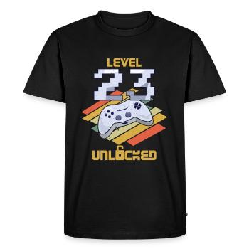 Amateur de jeux vidéo rétro Age 23 Niveau débloqué - T-shirt Premium bio Homme - noir - Devant - Nico (187cm)