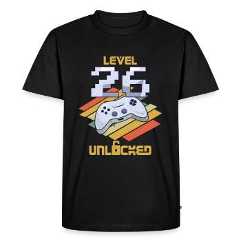 Amateur de jeux vidéo rétro Age 26 Niveau débloqué - T-shirt Premium bio Homme - noir - Devant - Nico (187cm)