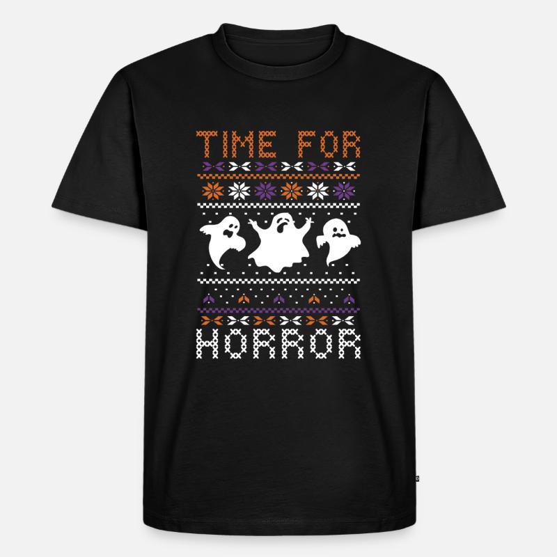 Stitch Pattern Ghost Creatures Halloween - Männer Premium Bio T-Shirt - Schwarz