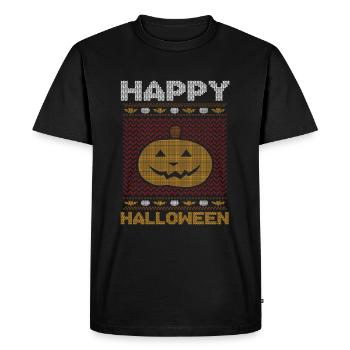 Stitch Pattern Citrouille Happy Creature Halloween - T-shirt Premium bio Homme - noir - Devant - Nico (187cm)