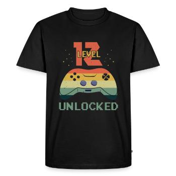 Vintage Video Game Lover Age 12 Level Unlocked - Men's Premium Organic T-Shirt - black - Front - Nico (187cm)