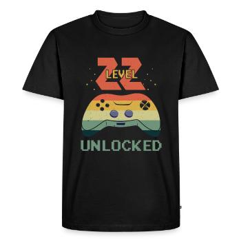Amateur de jeux vidéo vintage Age 22 Niveau débloqué - T-shirt Premium bio Homme - noir - Devant - Nico (187cm)