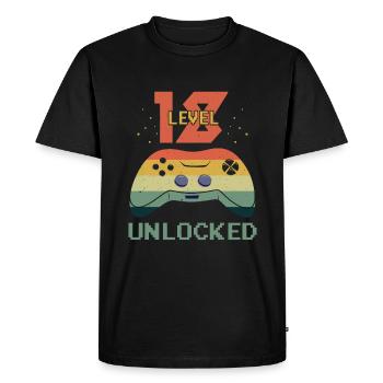 Amateur de jeux vidéo vintage Age 18 Niveau débloqué - T-shirt Premium bio Homme - noir - Devant - Nico (187cm)