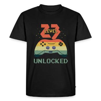 Amateur de jeux vidéo vintage Age 23 Niveau débloqué - T-shirt Premium bio Homme - noir - Devant - Nico (187cm)