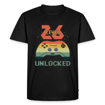Amateur de jeux vidéo vintage Age 26 Niveau débloqué - T-shirt Premium bio Homme - noir - Devant - Nico (187cm)