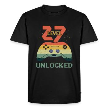 Amateur de jeux vidéo vintage Age 27 Niveau débloqué - T-shirt Premium bio Homme - noir - Devant - Nico (187cm)