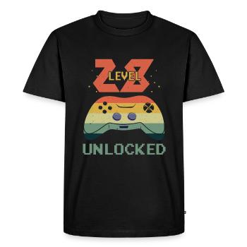 Amateur de jeux vidéo vintage Age 28 Niveau débloqué - T-shirt Premium bio Homme - noir - Devant - Nico (187cm)