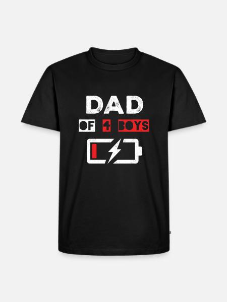 Battery Dad Of Four Boys Happy Fathers Day - Herre Premium økologisk T-shirt - sort