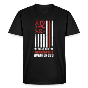 Red Flag Ribbon Heart Week Wear Red - Men's Premium Organic T-Shirt - black - Front - Nico (187cm)