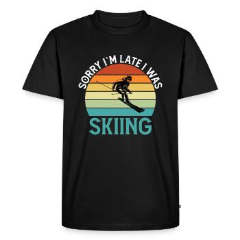 Sorry I'm late I was skiing skiing - Men's Premium Organic T-Shirt - black - Front - Nico (187cm)