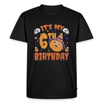 Halloween Cute Pumpkin Trick Treat Birth Age 6 - Men's Premium Organic T-Shirt - black - Front - Nico (187cm)