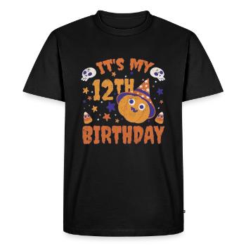 Halloween Cute Pumpkin Trick Treat Birth Age 12 - Men's Premium Organic T-Shirt - black - Front - Nico (187cm)