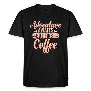 But the adventure is waiting for a coffee - Men's Premium Organic T-Shirt - black - Front - Nico (187cm)