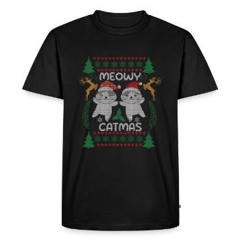 Santa Meow Mignon Chat Décembre Noël moche - T-shirt Premium bio Homme - noir - Devant - Nico (187cm)