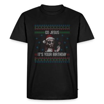 December Happy Birth Go Jesus Ugly Christmas Day - Men's Premium Organic T-Shirt - black - Front - Nico (187cm)