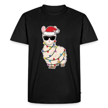 Weihnachtsbeleuchtung Lama Alpaka Dezember Weihnachten - Männer Premium Bio T-Shirt - Schwarz - Vorne - Nico (187cm)