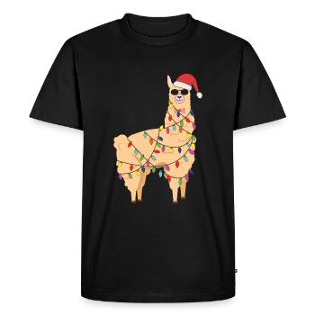 Alpaga Lumières de Noël Lama Décembre Noël - T-shirt Premium bio Homme - noir - Devant - Nico (187cm)