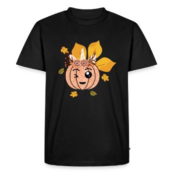 Unicorn Pumpkin Fall Thanksgiving Season Autumn - Men's Premium Organic T-Shirt - black - Front - Nico (187cm)