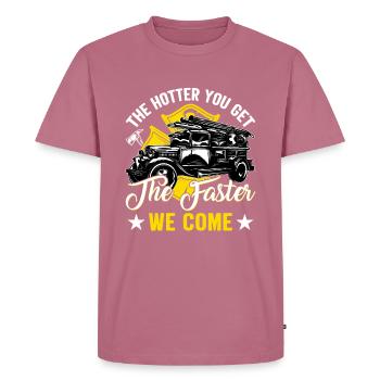 The hotter you get, the faster we get - Men's Premium Organic T-Shirt - mauve - Front - Nico (187cm)