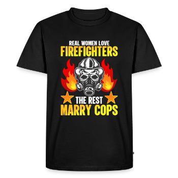 Real women love firefighters - funnier - Men's Premium Organic T-Shirt - black - Front - Nico (187cm)