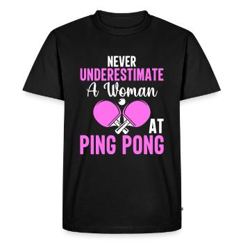 Ne sous-estimez jamais une femme au tennis de table - T-shirt Premium bio Homme - noir - Devant - Nico (187cm)