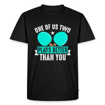 L’un de nous deux joue au ping-pong mieux que vous - T-shirt Premium bio Homme - noir - Devant - Nico (187cm)