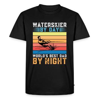 Skieurs nautiques le jour Le meilleur père du monde la nuit - T-shirt Premium bio Homme - noir - Devant - Nico (187cm)