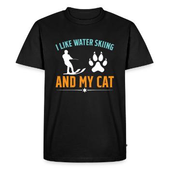 I like water skiing and my cat Waterskier - Men's Premium Organic T-Shirt - black - Front - Nico (187cm)
