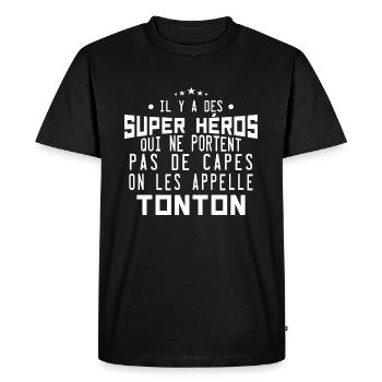 il y a des super-héros ... tonton - T-shirt Premium bio Homme - noir - Devant - Nico (187cm)