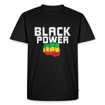 Black Powerful Fist Pride Black History Month - Men's Premium Organic T-Shirt - black - Front - Nico (187cm)