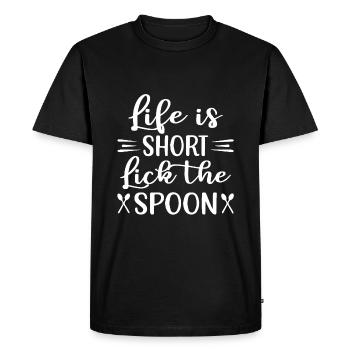 Life is short Leak the spoon - cooking - Men's Premium Organic T-Shirt - black - Front - Nico (187cm)