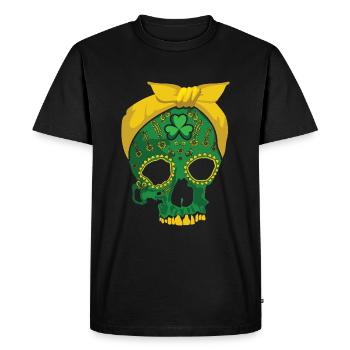 Floral Sugar Bone Shamrock Saint Patrick Day - Men's Premium Organic T-Shirt - black - Front - Nico (187cm)