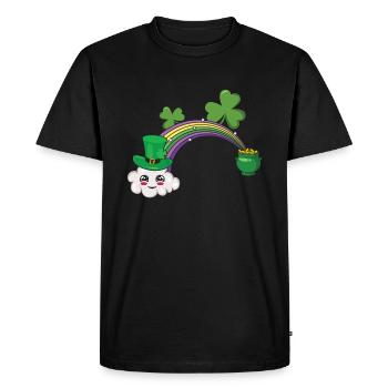 Cute Kawaii Cloud Rainbow Happy Saint Patricks - Men's Premium Organic T-Shirt - black - Front - Nico (187cm)