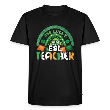 Saint Patrick Day Rainbow Clover Lucky Teacher - Men's Premium Organic T-Shirt - black - Front - Nico (187cm)