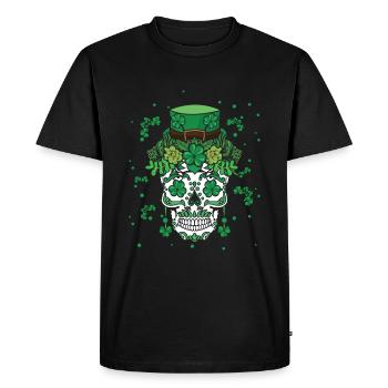 St Patty's Day Dia De Los Muertos Irish Flower - Men's Premium Organic T-Shirt - black - Front - Nico (187cm)