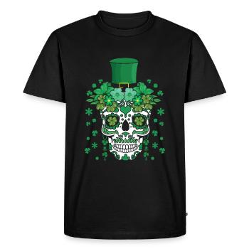 St Patty's Day Dia De Los Muertos Irish Flower - Men's Premium Organic T-Shirt - black - Front - Nico (187cm)