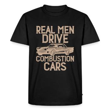 Real men drive combustion cars - Men's Premium Organic T-Shirt - black - Front - Nico (187cm)